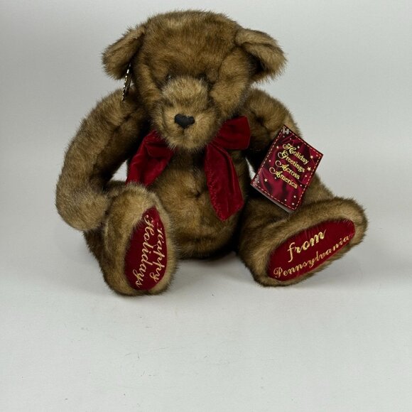 Dan Dee Holiday Greetings Teddy Bear Happy Holidays From Pennsylvania Plush Bow - Picture 1 of 8